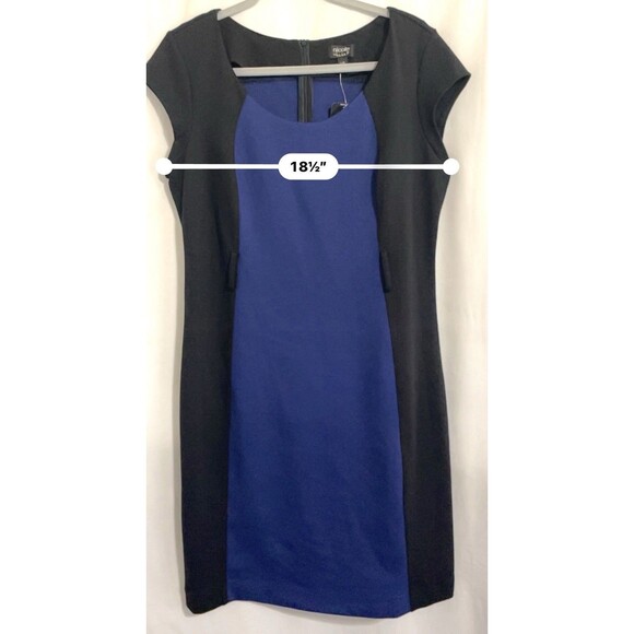 Nicole Miller Dress Black Electric Blue Cap Sleeve Zip Back Women’s Size L New - Picture 6 of 7